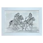 قاب نقاشی آبرنگ جلوه چوگان بانوان و رقص اسب ها