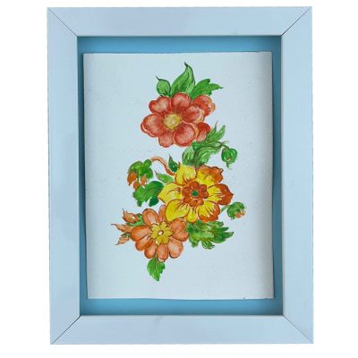 قاب نقاشی آبرنگ شکوفه‌های جاودان