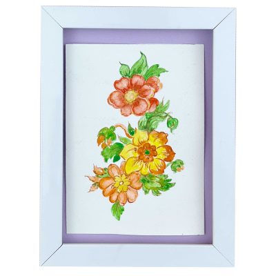 قاب نقاشی آبرنگ شکوفه‌های جاودان