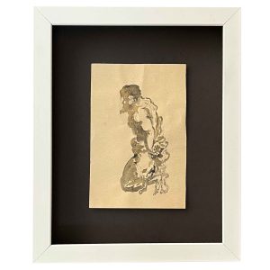 قاب نقاشی آبرنگ مرد زانو زده