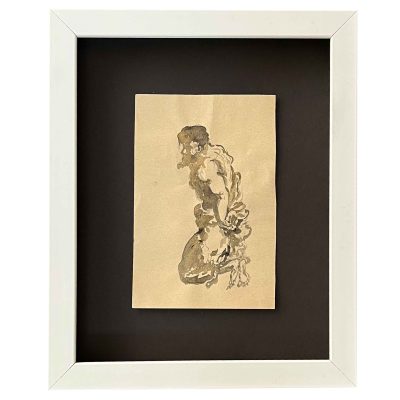 قاب نقاشی آبرنگ مرد زانو زده