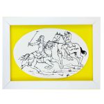 قاب نقاشی آبرنگ رقص سواران چوگان